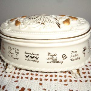 LENOX 12 Days Of Christmas Music Box Fine Cream China 2000 Gold Trim